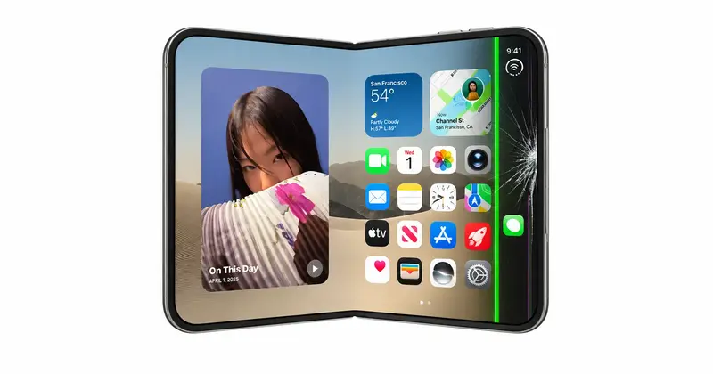 iPhone Duo repair Dubai - cracked inner folding display on the foldable iPhone 18 Duo, repaired at My Celcare JLT