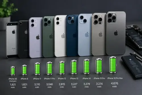 iPhone battery capacity in mAh compared across every iPhone model