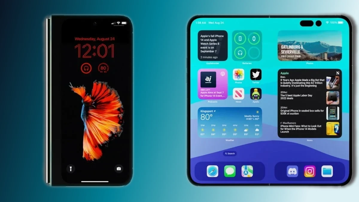 iPhone Fold vs Samsung Fold 7 screen size comparison infographic